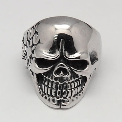 Unique Halloween Jewelry Skull Rings for Men, 304 Stainless Steel Wide Rings