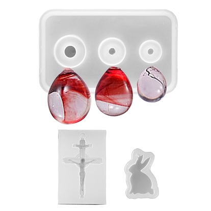 3 Style Easter Themed DIY Jewelry Silicone Molds, Resin Casting Molds, For UV Resin, Epoxy Resin Jewelry Making, Egg & Rabbit & Crucifix Cross