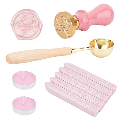 DIY Scrapbook Kit, Including Sealing Wax Sticks, Paraffin Candles, Brass Wax Sticks Melting Spoon, Brass Wax Seal Stamp Head, Pear Wood Handle