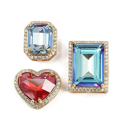 Латунные микро проложить кубического циркония многожильных ссылки, со стеклом, стойки покрытие, без кадмия и без свинца, долговечный, реальный 18 k позолоченный