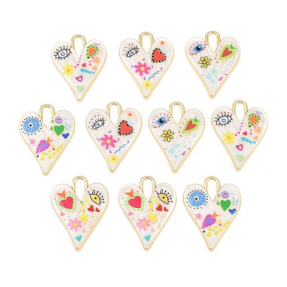 Pendentifs en alliage imprimés, coeur avec des charmes de mauvais œil, sans cadmium et sans nickel et sans plomb, crémaillère plaquage, or