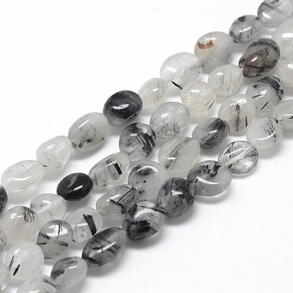 Natural Black Rutilated Quartz Beads Strands, Oval