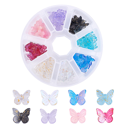 Transparent Spray Painted Glass Charms, with Glitter Powder, Butterfly