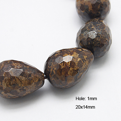 Natural Bronzite Beads Strands, Faceted, Drop, 20x14mm, Hole: 1mm, about 20pcs/strand, 15.5 inch