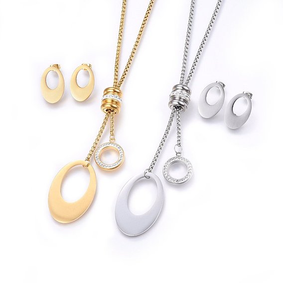 304 définit bijoux en acier inoxydable, des colliers et des boucles d'oreille, avec argile polymère strass, ovale