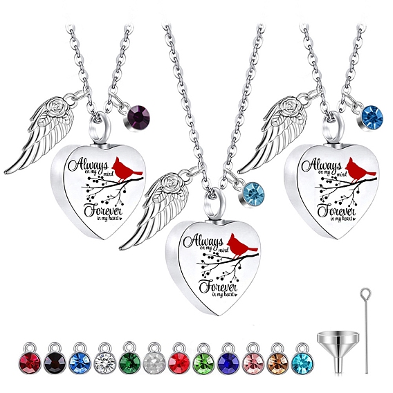 Ожерелье с подвеской в виде урны с пеплом в форме сердца с крыльями, памятные украшения из нержавеющей стали для мужчин wom
