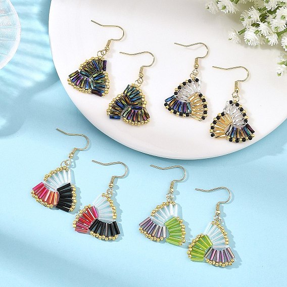 304 Stainless Steel with Glass Seed Beads Dangle Earrings, Triangle