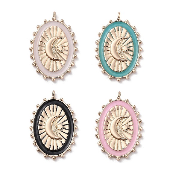 304 подвески из нержавеющей стали, с эмалью, овал с подвеской в виде луны и звезды, золотые