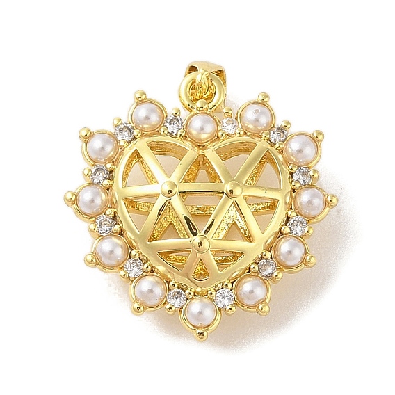 Покрытие стойки латунь прозрачный кубический цирконий абс жемчужные подвески, без кадмия и без свинца, долговечный, сердце с полым треугольником