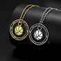 304 Stainless Steel Enamel Ring with Sports Ball Pendant Necklaces, Black