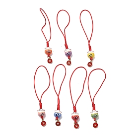 Sangles mobiles de chaton en porcelaine faites à la main, avec pendentifs en alliage de pièces et cordon en polyester, Maneki neko / chat faisant signe