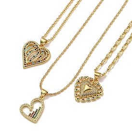 Brass Micro Pave Colorful Cubic Zirconia Peach Heart Pendant Necklaces for Women