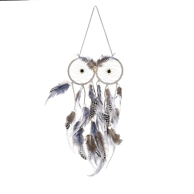 Owl Woven Web/Net with Feather Hanging Ornaments, Iron Ring for Home Living Room Bedroom Wall Decorations