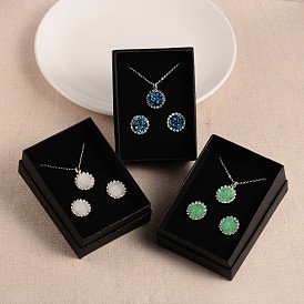Druzy resina colgante collares y pendientes pendientes conjuntos de joyas, con diamantes de imitación y de cartón cajas de joyas, plano y redondo, 18.1 pulgada, 16x5 mm, pin: 0.7 mm
