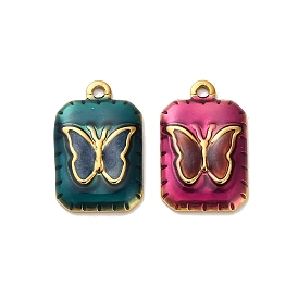304 подвески из нержавеющей стали, Прямоугольник с бабочкой, с эмалью, реальный 18 k позолоченный, ионное покрытие (ip)