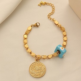 Браслеты с подвесками из сплава синтетической бирюзы и смолы, браслеты из овальных звеньев, монета