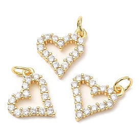 Rack Plating Brass Micro Pave Cubic Zirconia Pendants, with Jump Ring, Long-Lasting Plated, Lead Free & Cadmium Free, Heart