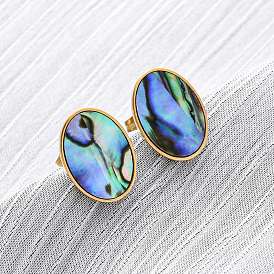 304 серьги-гвоздики из натуральной ракушки пауа из нержавеющей стали, овальные, ионное покрытие (ip)