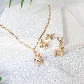 Комплекты из ожерелий и серег-гвоздиков из сплава бабочки и горного хрусталя для женщин