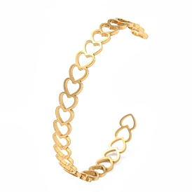 Placage ionique (ip) 304 bracelets manchette en acier inoxydable, bracelets ouverts à coeur creux pour femmes