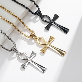 Stainless Steel Ankh Cross Pendant Necklace with Box Chains for Easter