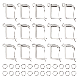 50Pcs 304 Stainless Steel Hoop Earring Findings with Latch Back Closure, with 50Pcs Jump Rings