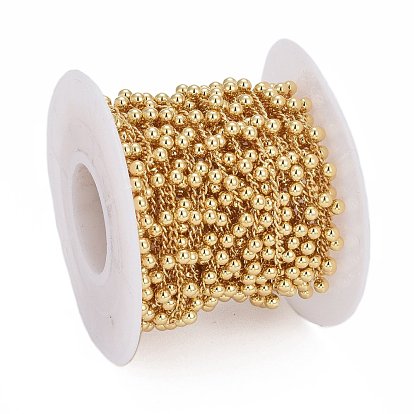 Handmade Brass Curb Chains, with Brass Ball Beads and Spool, Long-Lasting Plated, Soldered