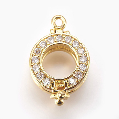 Brass Micro Pave Cubic Zirconia Enhancer Shortener Bails, Hinged Pendant Bails, with Loop, Flat Round