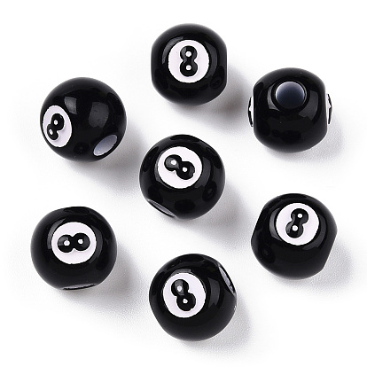 Лакированные бусины из акрила , бусины с большим отверстием, восемь бусинок, бильярд