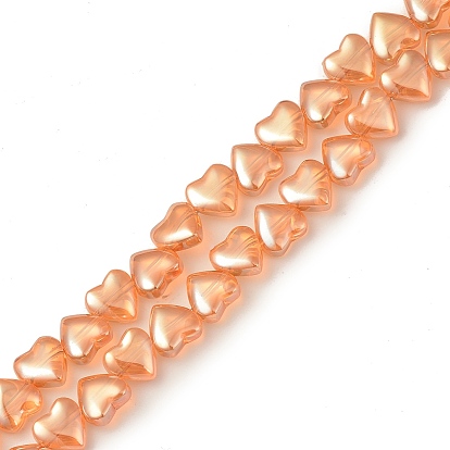Electroplate Transparent Glass Beads Strands, Pearl Luster Plated, Heart