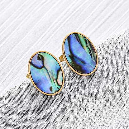 304 серьги-гвоздики из натуральной ракушки пауа из нержавеющей стали, овальные, ионное покрытие (ip)