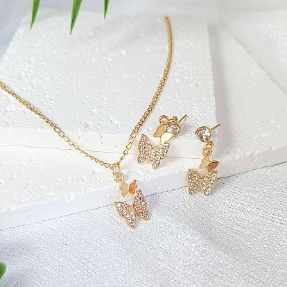 Комплекты из ожерелий и серег-гвоздиков из сплава бабочки и горного хрусталя для женщин