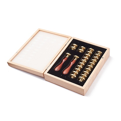 (Defective Closeout Sale: Oxidation) Wax Seal Stamp Set, Including 26Pcs 26 Styles Brass Wax Seal Stamp Heads and 2Pcs Wood Handles, with Wooden Magnetic Box, Letter A~Z