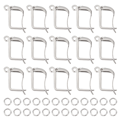 50Pcs 304 Stainless Steel Hoop Earring Findings with Latch Back Closure, with 50Pcs Jump Rings