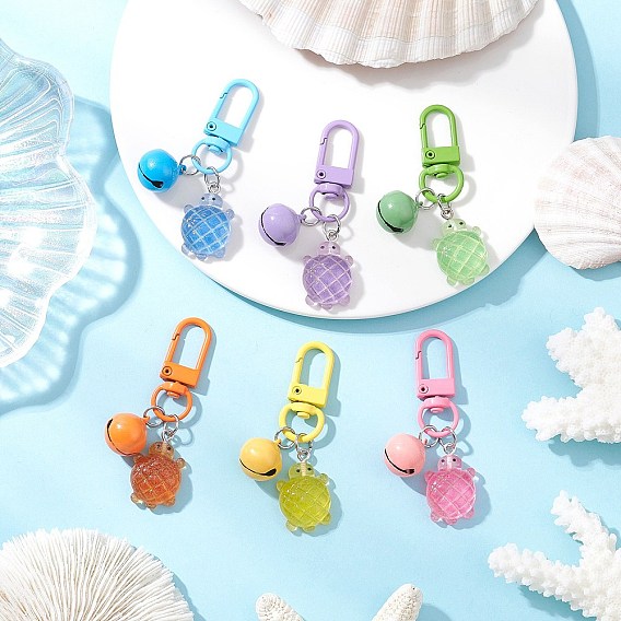 6 шт 6 цвета светящаяся смоляная черепаха подвеска украшение, застежки из сплава подвески для украшений сумок, с железом колокол