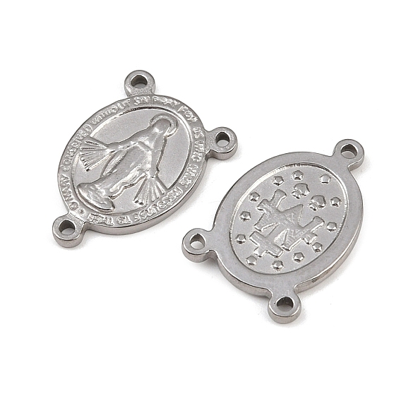 304 нержавеющей стали ссылки люстра компонент, 3 Разъемы петли, части розария, овальные с рисунками " virgin mary"