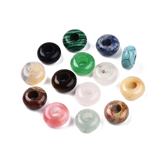 Смешанные каменные европейские бусины, бусины с большим отверстием, смешанные окрашенные и неокрашенные, рондель