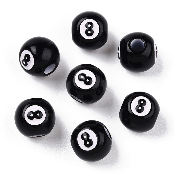 Лакированные бусины из акрила , бусины с большим отверстием, восемь бусинок, бильярд