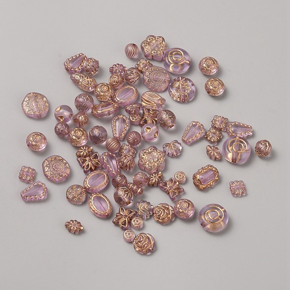 Transparent Acrylic Beads, Metal Enlaced, Mixed Shapes