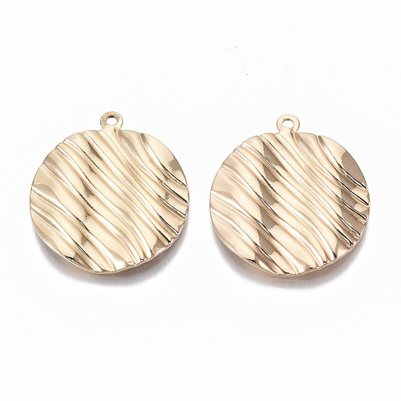 Eco-Friendly Iron Pendants, Textured, Flat Round, Cadmium Free & Nickel Free & Lead Free