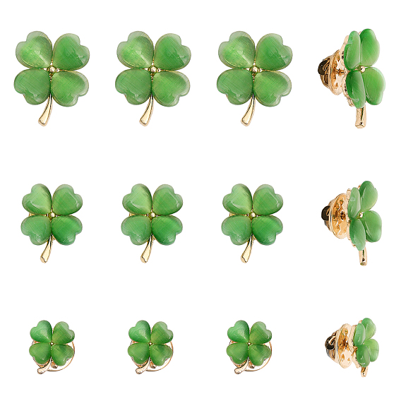 12шт 3 размер зеленая смоляная брошь-булавка в виде клевера, значок из сплава для рюкзака