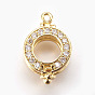 Brass Micro Pave Cubic Zirconia Enhancer Shortener Bails, Hinged Pendant Bails, with Loop, Flat Round