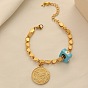 Браслеты с подвесками из сплава синтетической бирюзы и смолы, браслеты из овальных звеньев, монета