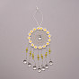 Brass Woven Net/Web Decor Hanging Prism Ornaments, with Faceted Glass, Nylon String, for Home Window Lighting Decoration, Flower