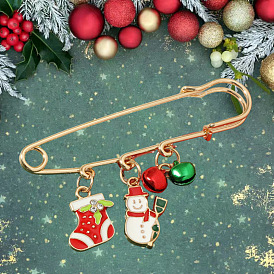 Christmas Party Fashion Cute Personalized Santa Claus Snowman Bell Alloy Brooch Pin
