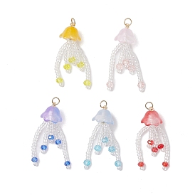 5Pcs Glass Seed Beaded Jellyfish Pendants, with Imitated Pearl Acrylic Beads & 304 Stainless Steel Jump Rings Loop
