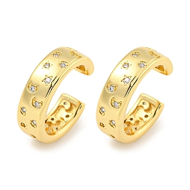 Brass Micro Pave Cubic Zirconia Cuff Earrings, Star & Moon, for Women