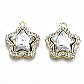 Rack Plating Alloy Crystal Rhinestone Pendants, with Plastic, Cadmium Free & Lead Free, Star, Light Gold