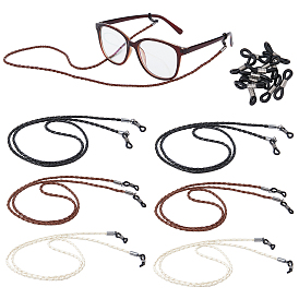 CHGCRAFT 6Pcs 3 Color PU Leather Braided Round Eyeglasses Chains, Neck Strap for Eyeglasses & Eyeglass Holders, with 12Pcs Glasses Rubber Loop Ends with 304 Stainless Steel Findings