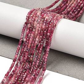 Gradient Color Natural Pink Tourmaline Beads Strands, Faceted Table Cut Cube